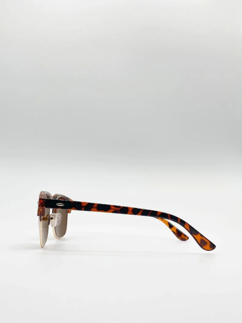 Sunglasses*SVNX Half Frame Wayfarer Style Sunglasses Brown