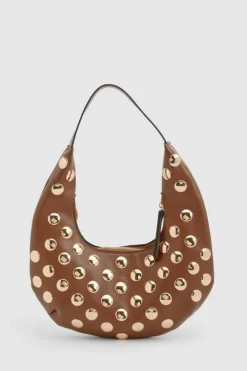 Shoulder Bags|Handbags*boohoo Half Moon Studded Leather Look Shoulder Bag chocolate