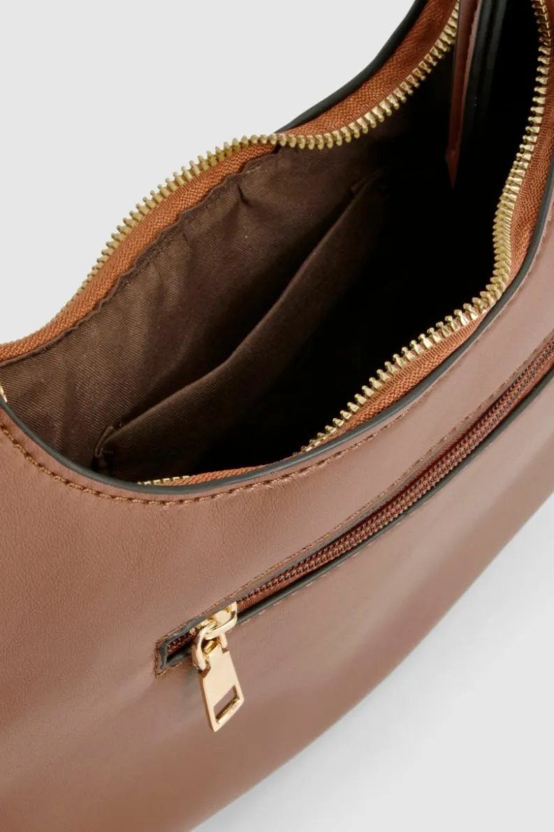 Shoulder Bags|Handbags*boohoo Half Moon Studded Leather Look Shoulder Bag chocolate