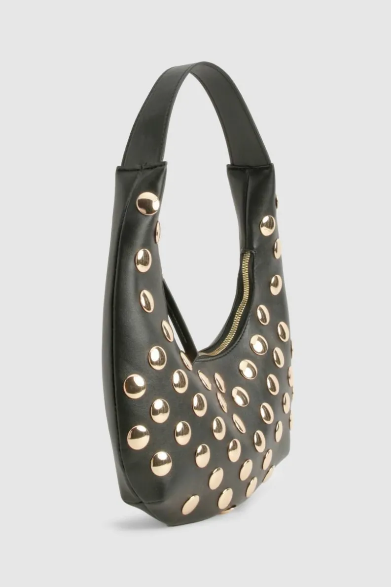 Shoulder Bags|Handbags*boohoo Half Moon Studded Leather Look Shoulder Bag black