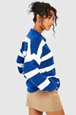 Oversized Jumpers|Jumpers*boohoo Half Zip Funnel Neck Stripe Jumper cobalt