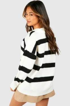 Oversized Jumpers|Jumpers*boohoo Half Zip Funnel Neck Stripe Jumper white