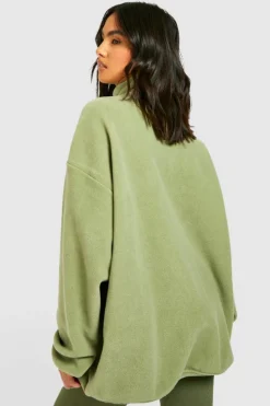 Sweatshirts|Hoodies & Sweatshirts*boohoo Half Zip Polar Fleece And Nylon Mix Sweater sage
