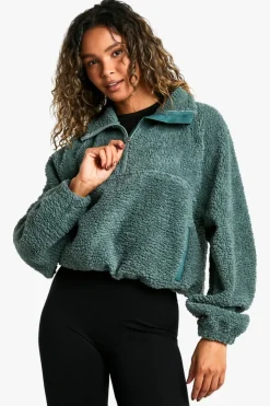 Sweatshirts|Hoodies & Sweatshirts*boohoo HALF ZIP SIDE POCKET OVERSZIED BORG SWEATSHIRT khaki