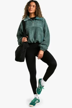 Sweatshirts|Hoodies & Sweatshirts*boohoo HALF ZIP SIDE POCKET OVERSZIED BORG SWEATSHIRT khaki