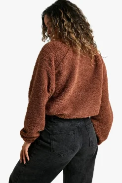 Sweatshirts|Hoodies & Sweatshirts*boohoo HALF ZIP SIDE POCKET OVERSZIED BORG SWEATSHIRT chocolate