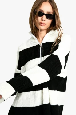 Jumpers*boohoo Half Zip Soft Knit Stripe Jumper black