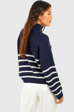 Jumpers|Up To 80% Off Winter Warmers*boohoo Half Zip Stripe Jumper navy