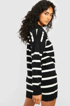 Jumper Dresses|Jumper Dresses*boohoo Half Zip Stripe Jumper Dress black