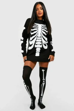 Tights & Socks|Tights & Socks*boohoo Halloween Skeleton Over The Knee Socks black