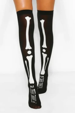 Tights & Socks|Tights & Socks*boohoo Halloween Skeleton Over The Knee Socks black