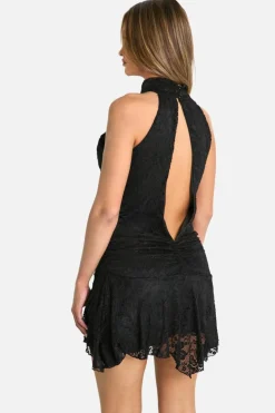 Skater Dresses*boohoo Halter Neck Lace Hanky Hem Mini Dress black