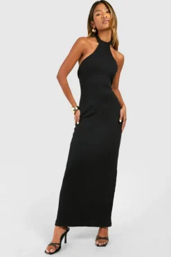 Bodycon Dresses*boohoo Halter Rib Maxi Dress black