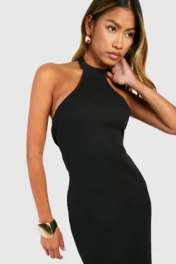 Bodycon Dresses*boohoo Halter Rib Maxi Dress black