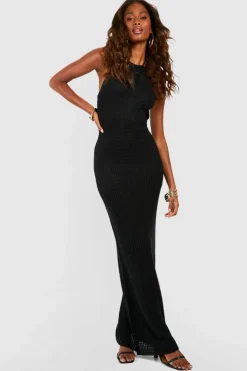 Jumper Dresses|Jumper Dresses*boohoo Halterneck Crochet Maxi Dress black