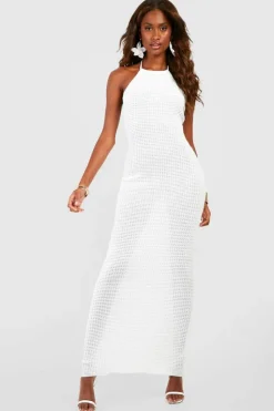Jumper Dresses|Jumper Dresses*boohoo Halterneck Crochet Maxi Dress white