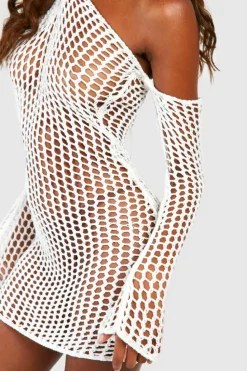 Jumper Dresses|Jumper Dresses*boohoo Halterneck Open Crochet Mini Dress white