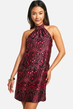Smock Dresses*boohoo Halterneck Paisley Mini Dress fuchsia