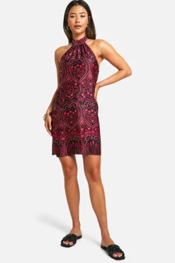 Smock Dresses*boohoo Halterneck Paisley Mini Dress fuchsia