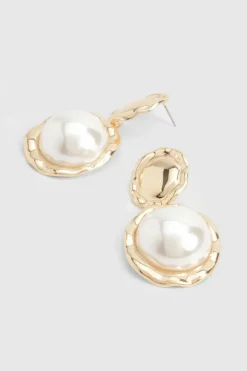 Earrings*boohoo Hammered Pearl Drop Earrings gold