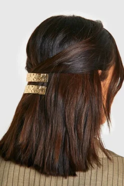 Hair Accessories*boohoo Hammered Hair Barrette Clips 2 Pack gold