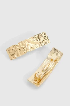 Hair Accessories*boohoo Hammered Hair Barrette Clips 2 Pack gold