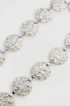 Belts*boohoo Hammered Metal Disc Belt silver