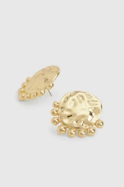 Earrings*boohoo Hammered Orb Detail Stud Earrings gold