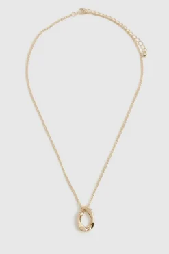 Necklaces*boohoo Hammered Oval Drop Necklace gold
