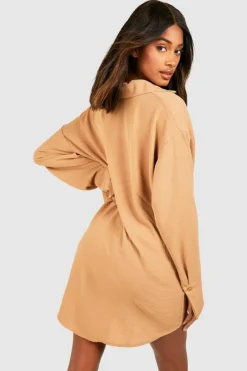Shirt Dresses*boohoo Hammered Pocket Detail Fluid Fit Shirt Dress camel