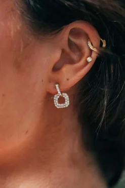 Earrings*SVNX Hanging Square Diamonte Earring in Silver