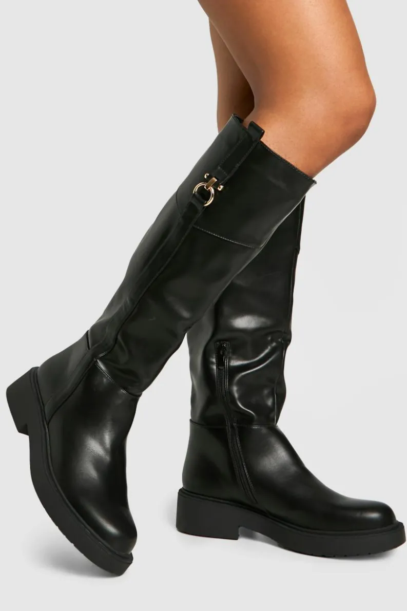 Over The Knee Boots|Knee High Boots*boohoo Hardware Detail Knee High Boots black