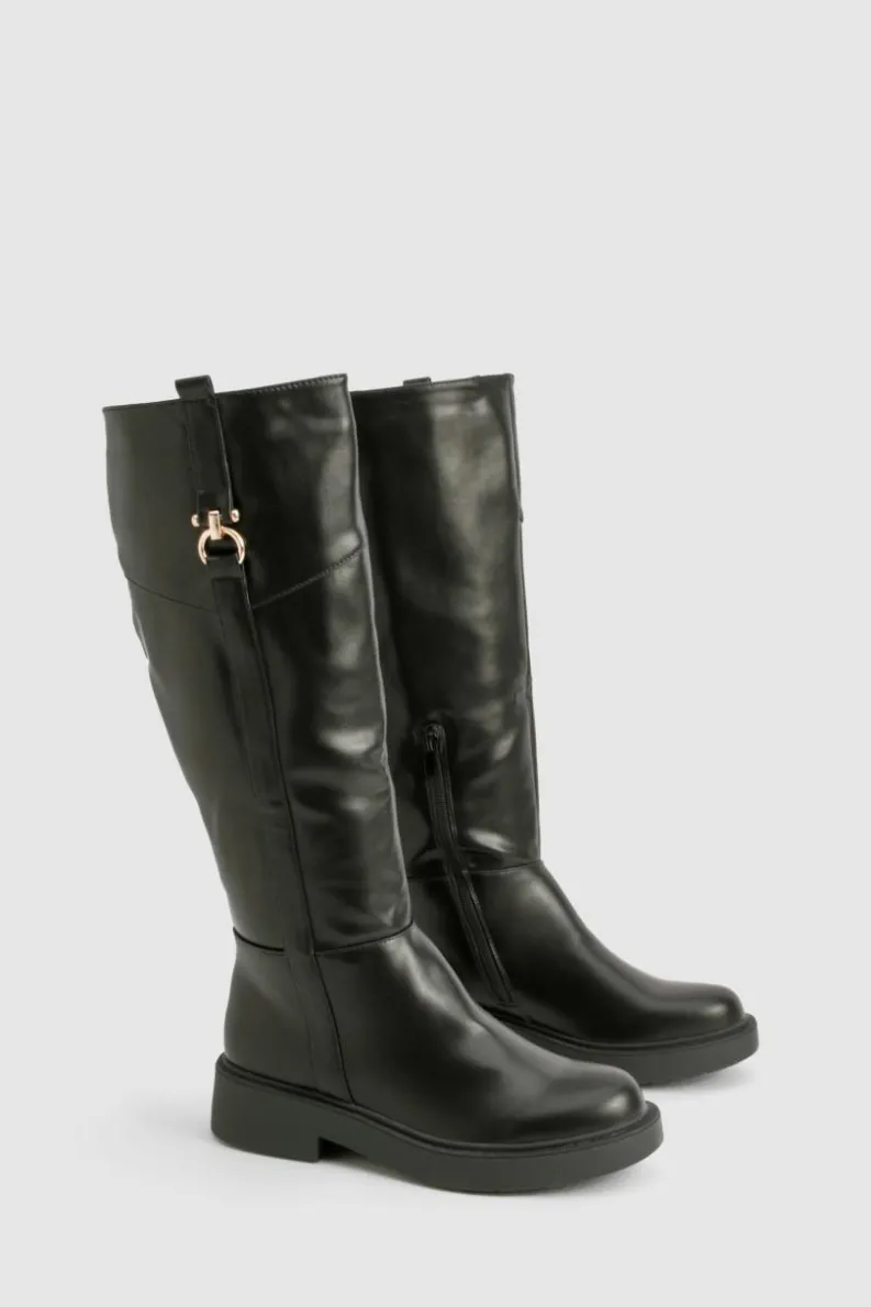 Over The Knee Boots|Knee High Boots*boohoo Hardware Detail Knee High Boots black