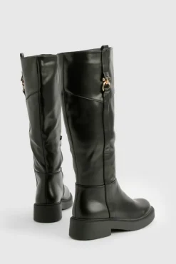 Over The Knee Boots|Knee High Boots*boohoo Hardware Detail Knee High Boots black