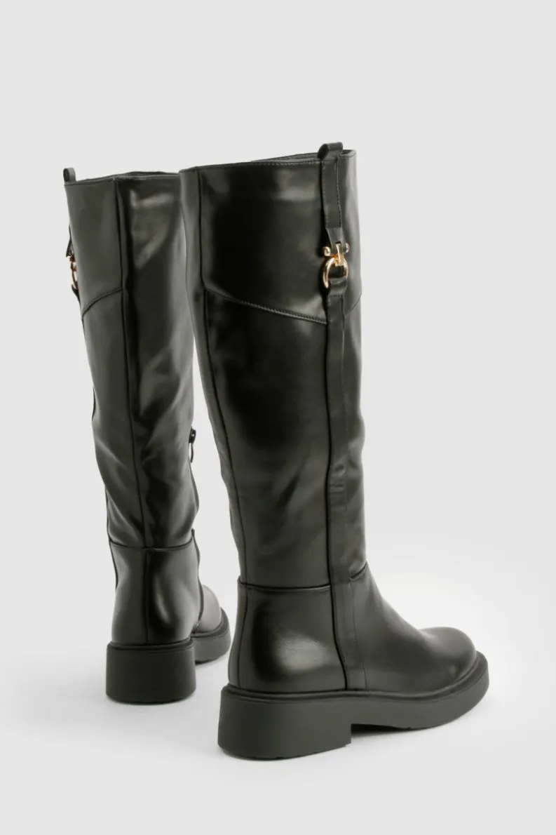 Over The Knee Boots|Knee High Boots*boohoo Hardware Detail Knee High Boots black