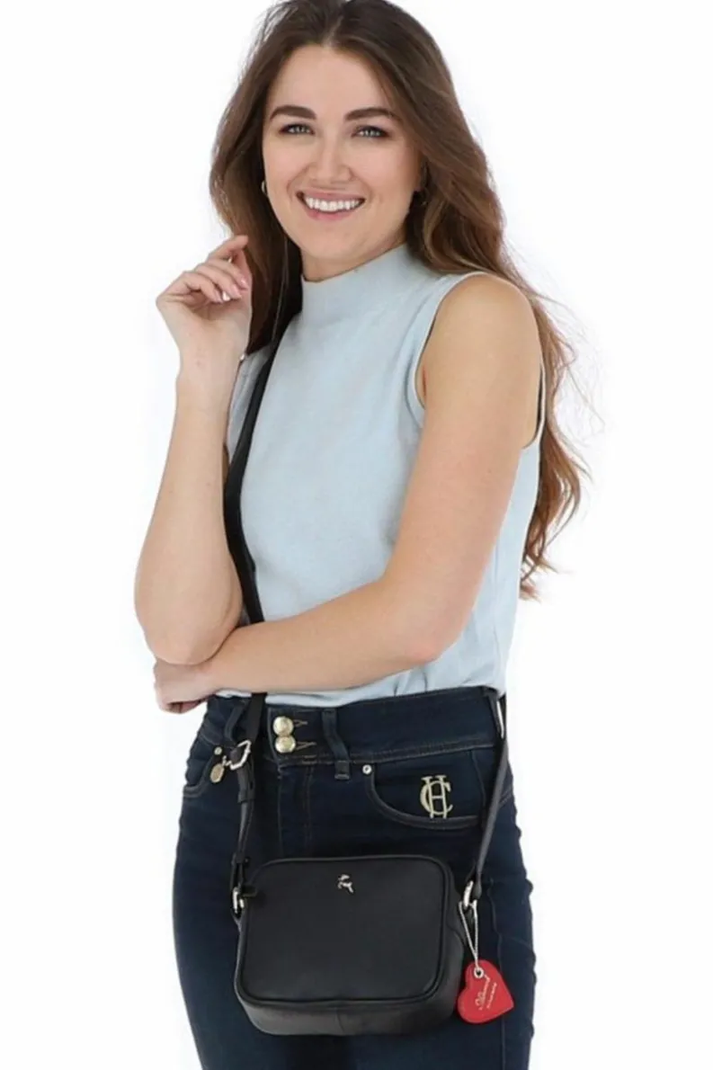 Handbags*Ashwood Leather Haute' Zip Top Real Leather Cross Body Bag Black
