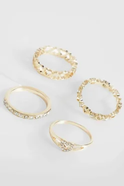 Rings*boohoo Heart Detail Multi Ring Pack gold
