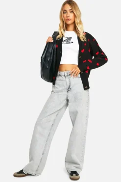 Cardigans|Jumpers*boohoo Heart Print Cropped Cardigan black