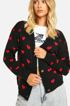 Cardigans|Jumpers*boohoo Heart Print Cropped Cardigan black