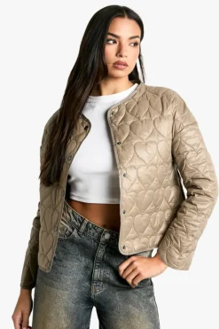 Up To 80% Off Winter Warmers|Puffer Jackets*boohoo Heart Quilted Puffer Jacket sage