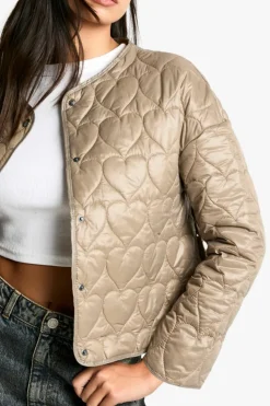 Up To 80% Off Winter Warmers|Puffer Jackets*boohoo Heart Quilted Puffer Jacket sage