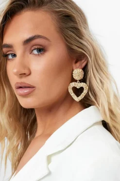 Statement Earrings|Earrings*boohoo Heart Shaped Textured Statement Earrings gold