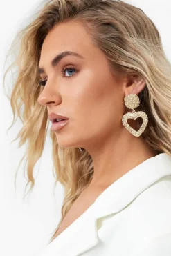 Statement Earrings|Earrings*boohoo Heart Shaped Textured Statement Earrings gold