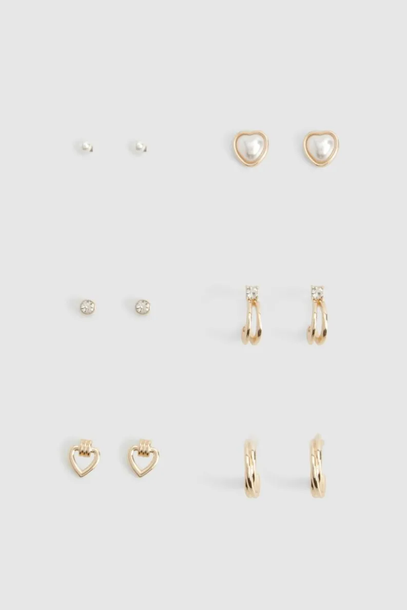 Earrings*boohoo Heart Stud Earring 6 Pack gold