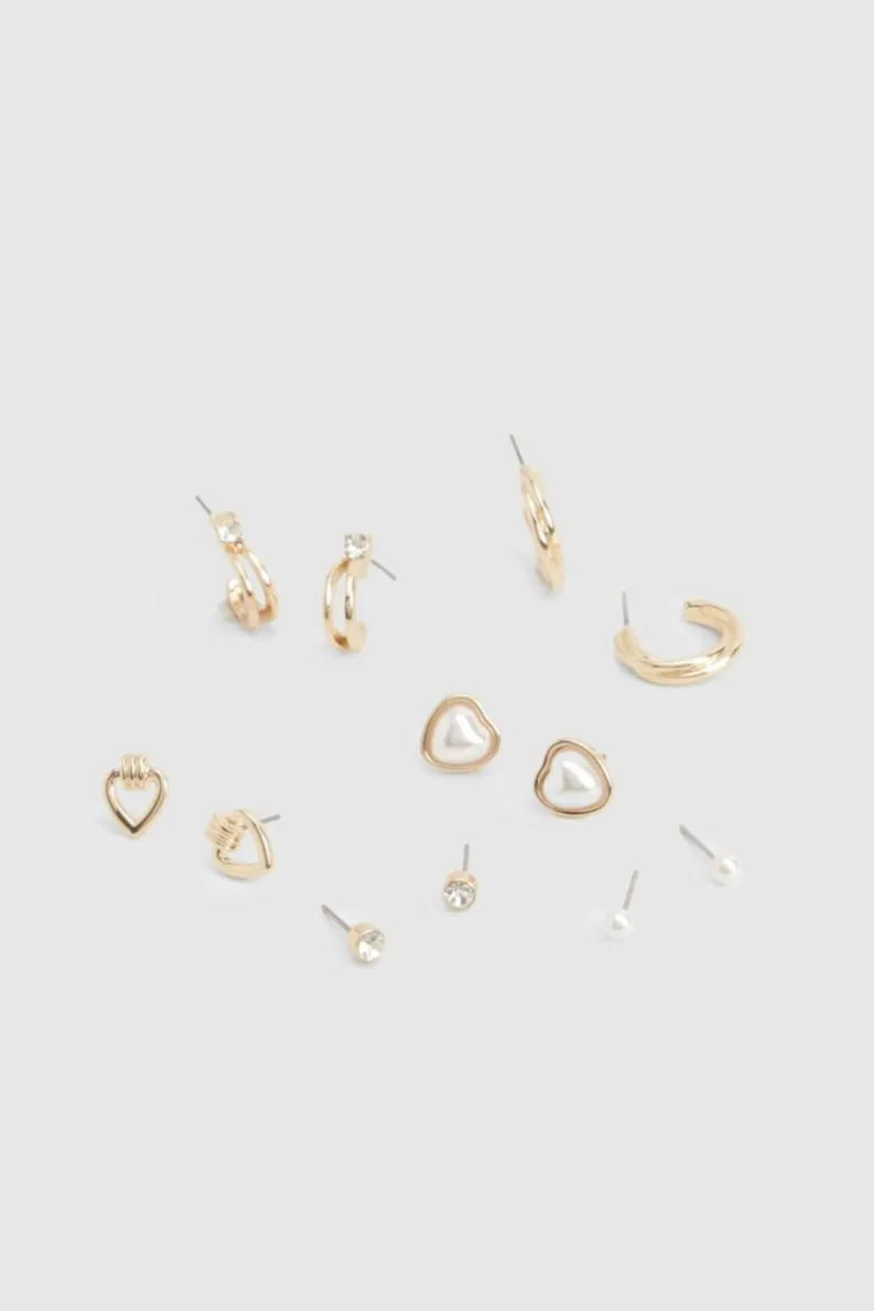 Earrings*boohoo Heart Stud Earring 6 Pack gold