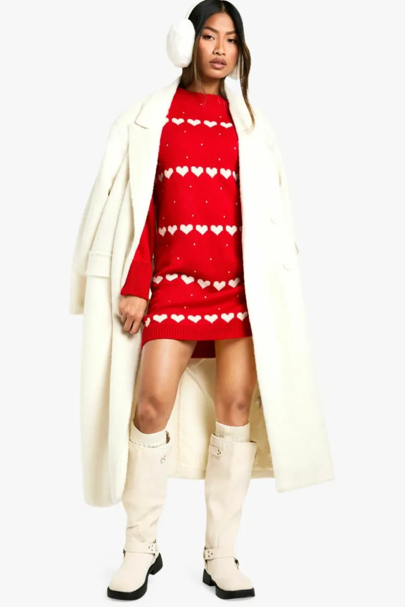 Jumper Dresses|Jumper Dresses*boohoo Hearts Jumper Dress red