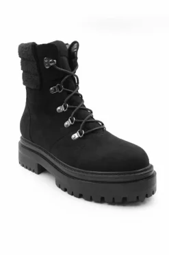 Ankle Boots*Where's That From Heidi' Platform Lace Up Boot With Side Zip And Faux Wool Detail Around The Ankle Black