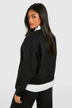 Sweatshirts|Hoodies & Sweatshirts*boohoo Hidden Hills Slogan Poplin Insert Oversized Sweatshirt black