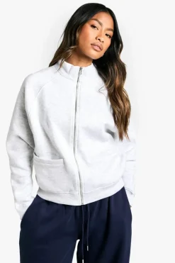 Sweatshirts|Hoodies & Sweatshirts*boohoo Hidden Pocket Zip Through Funnel Neck Sweatshirt ash grey