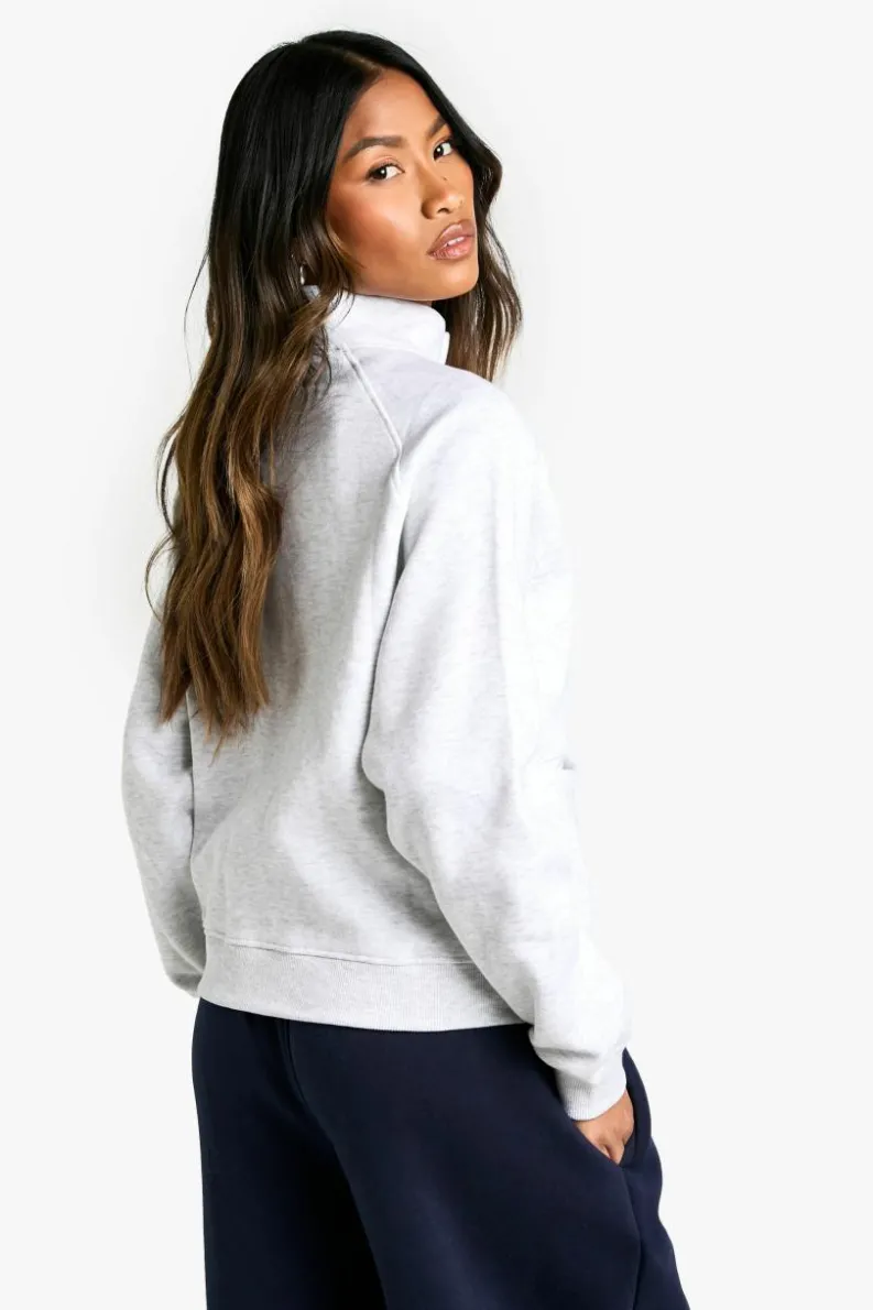 Sweatshirts|Hoodies & Sweatshirts*boohoo Hidden Pocket Zip Through Funnel Neck Sweatshirt ash grey
